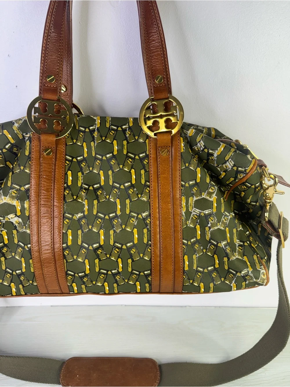 Tory Burch Green Chain duffle Bag with long strap